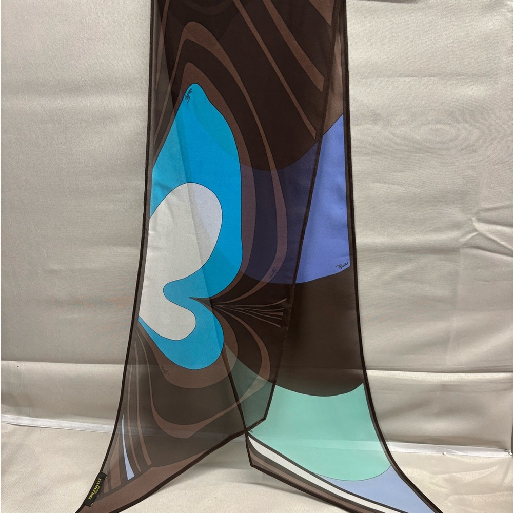 Emilio Pucci Brown and Blue Silk Scarf
